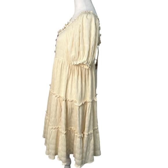 Easel Puff Sleeve Tiered Mini Babydoll Dress Ivory Small Flowy Romantic Boho NWT - Picture 5 of 12